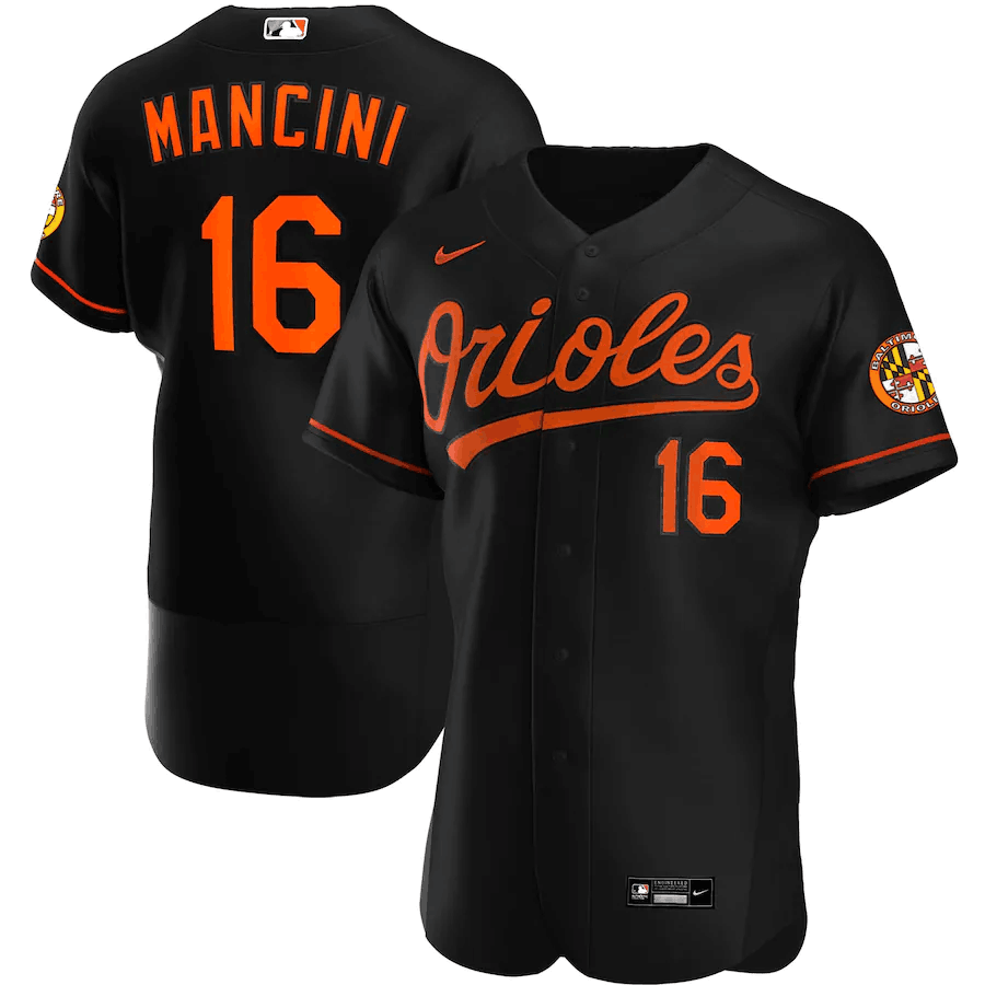 Men's Baltimore Orioles #16 Trey Mancini Black Flex Base Stitched Jersey